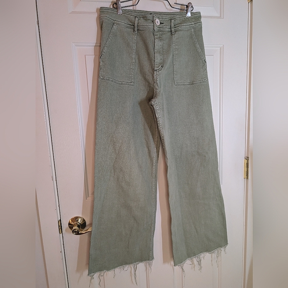 Miou Muse Green Frayed Hem Wide-Leg Jeans -large